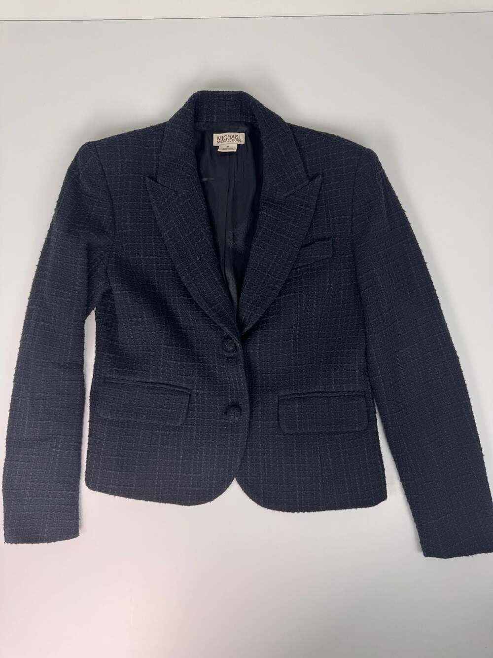 Michael Michael Kors Black Textured Tweed Blazer Size 8